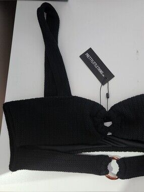 PrettyLittleThing Black Bikini Top with Gold Ring L